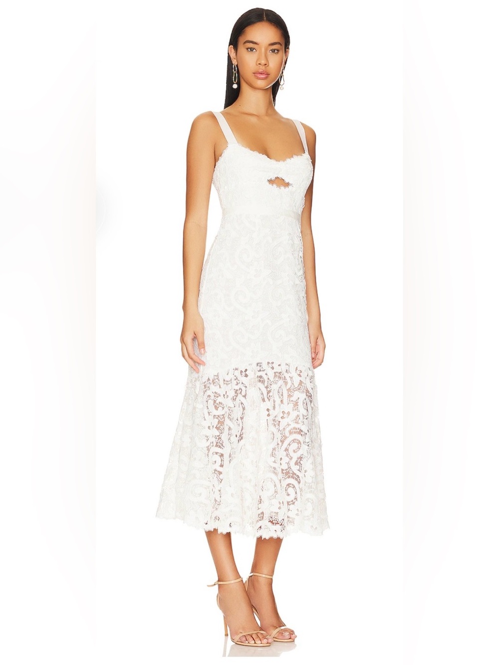 SAYLOR Lesli White Lace Midi Dress XS Bridal Bow Cutout Revolve Free People NWOT - Picture 3 of 16